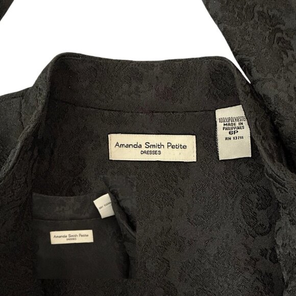 Amanda Smith Coat Dressy Elegant Jacquard Damask Brocade Black Size 6 Petite - Picture 10 of 16